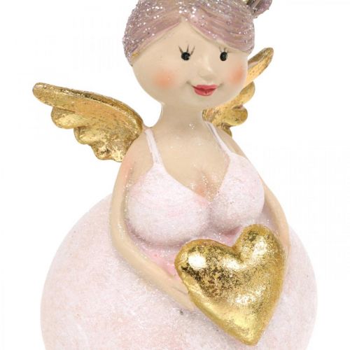 Floristik24 Różowy Aniołek z Sercem Figurka Dekoracja świąteczna 7×6×14cm 2szt.