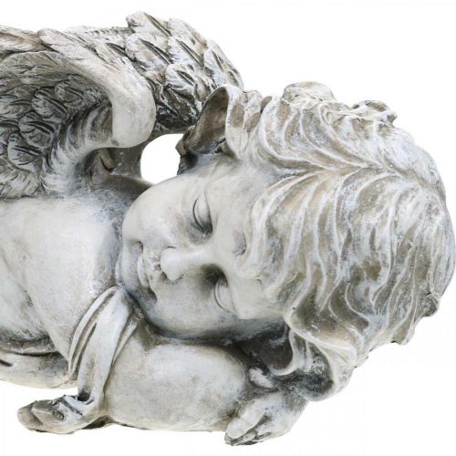 Floristik24 Dekoracja grobu anioł śpiący grób anioł szary polyresin 39×14x13cm