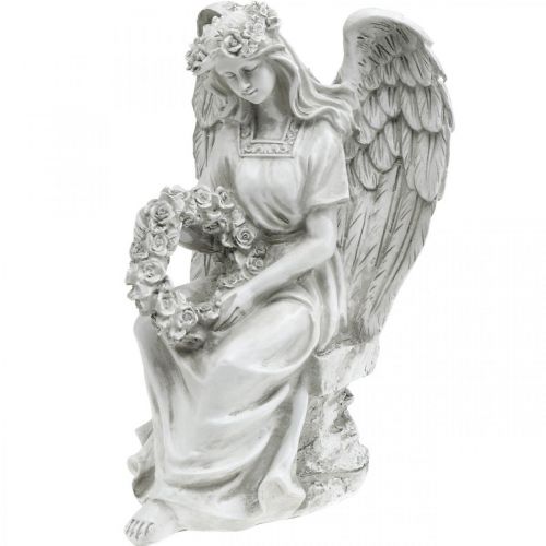 Floristik24 Nagrobny anioł z wieńcem Siedzący aniołek wys.32cm