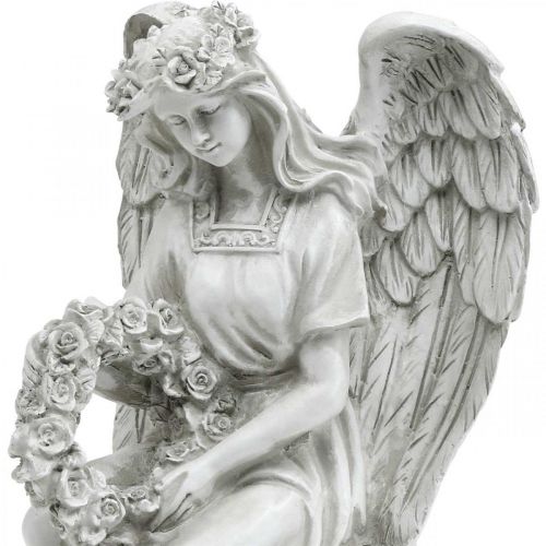 Floristik24 Nagrobny anioł z wieńcem Siedzący aniołek wys.32cm