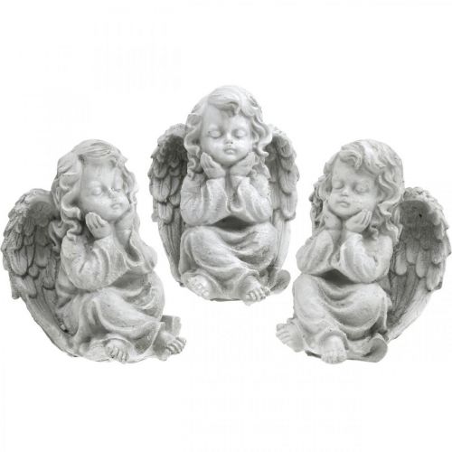 Floristik24 Figurka anioła mała dekoracja nagrobna figurka ogrodowa szara W9cm 3 szt