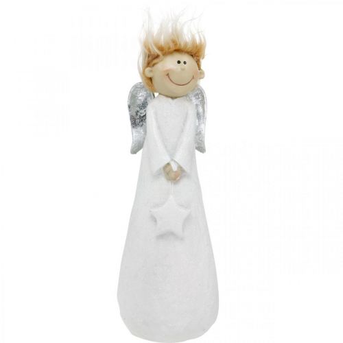 Deco Figurka Anioła Świąteczna z Gwiazdą Biała 10×8×28,5cm