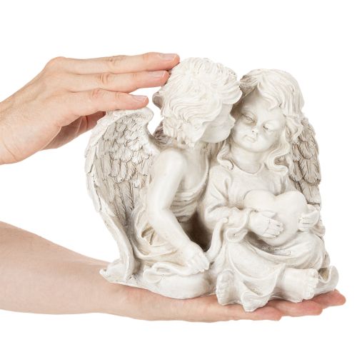 Anioł Dekoracja Dziecięca Para Aniołów z Sercem Rzeźba 24 cm | Floristik24.pl