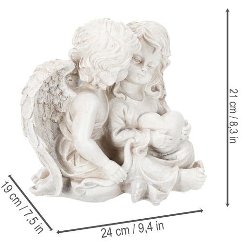 Anioł Dekoracja Dziecięca Para Aniołów z Sercem Rzeźba 24 cm | Floristik24.pl
