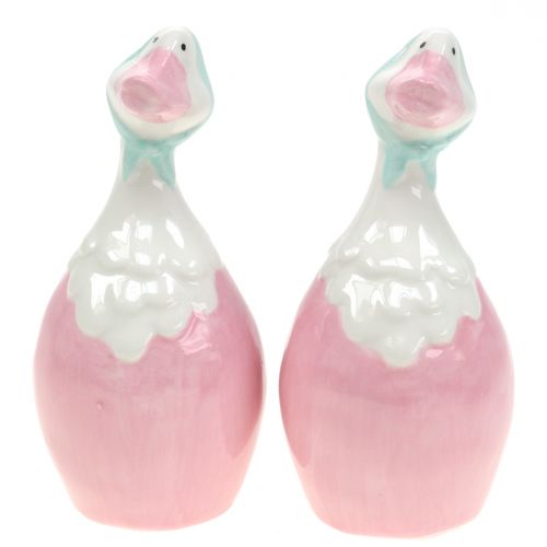 Floristik24 Ceramiczna gęś wielkanocna różowa, biała H 11,5cm 4szt