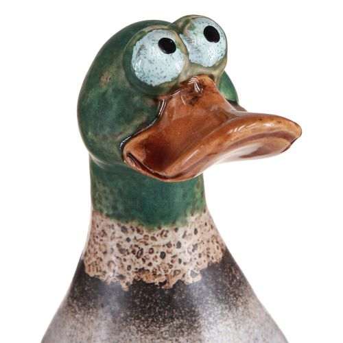Floristik24 Kaczki dekoracyjne ceramiczne brązowe zielone kaczory siedzące wys. 17,5 cm 2 szt