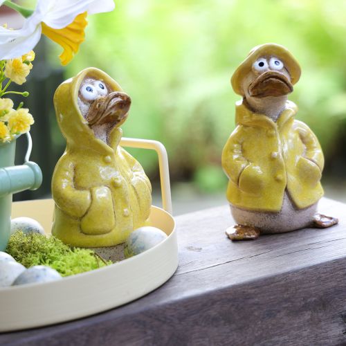 Produkt Figurki kaczuszek, ceramiczne figurki w kształcie płaszczy przeciwdeszczowych do zabawnej dekoracji balkonu i ogrodu, 11 cm, 4 sztuki