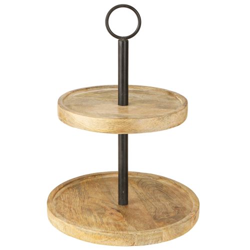 Produkt Etagere 2-poziomowa Drewniana Metalowa Okrągła Naturalna Czarna wys. 36cm