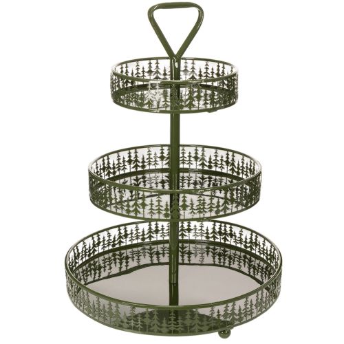 Metalowy stojak na przekąski, zielony, trzypoziomowy, dekoracja jodłowa, okrągły, 49 cm kupić | Floristik24.pl