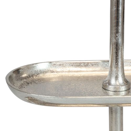 Floristik24 Patera na ciasto w stylu vintage, metalowa, srebrna dekoracja stołu, 2 poziomy, 52×16×39 cm