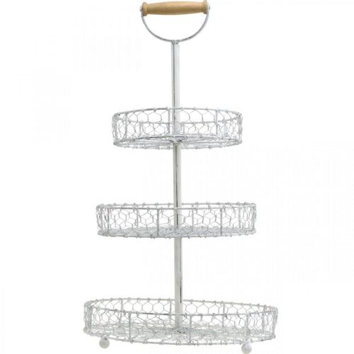 Floristik24 Patera z koszyków kratowych, dekoracja metalowa sprana na biało Shabby Chic wys.54cm Ø30/25/20cm
