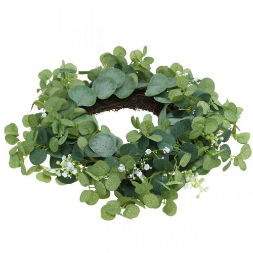 Floristik24 Deco Wieniec Eukaliptus Zielony Biały Kwiaty Sztuczne Ø45cm