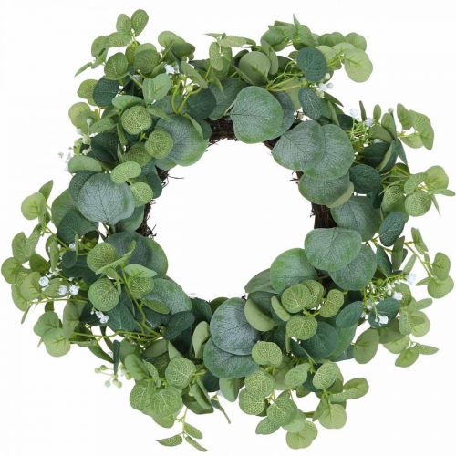 Deco Wieniec Eukaliptus Zielony Biały Kwiaty Sztuczne Ø45cm