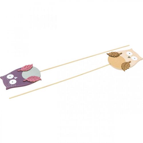 Produkt Wtyczka kwiatowa deco sowa drewniana fioletowa, brązowa 8cm 12szt