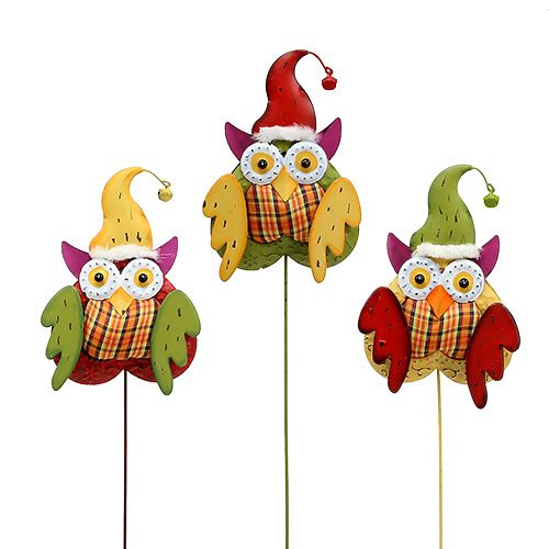 Floristik24 Sowa jako wtyczka do kwiatów kolorowa 16cm L48cm 3szt.
