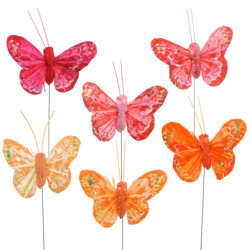 Floristik24 Motyl piórko pomarańczowo-czerwone 5cm 24szt.