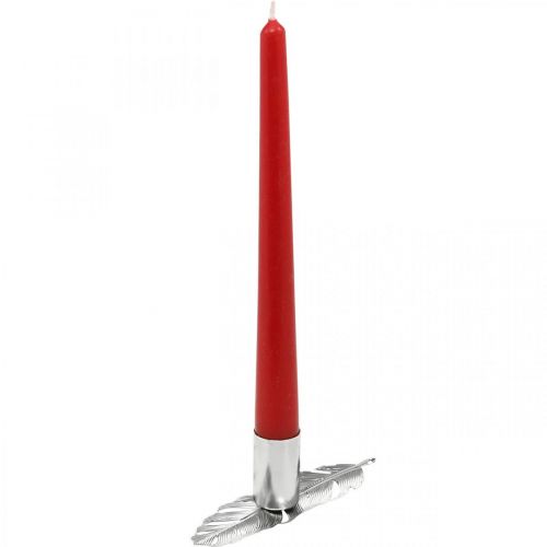 Floristik24 Pióra z świecznikiem, pióra metalowe, świecznik srebrny Ø2,2cm L13cm 4szt.