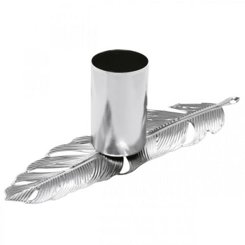 Floristik24 Pióra z świecznikiem, pióra metalowe, świecznik srebrny Ø2,2cm L13cm 4szt.