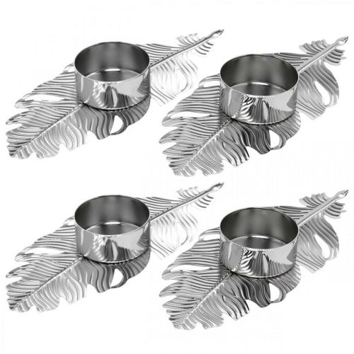 Floristik24 Świecznik na tealight Pióra, Dekoracja adwentowa, Dekoracja metalowa, Świecznik srebrny Ø3,8cm L16,5cm 4szt.