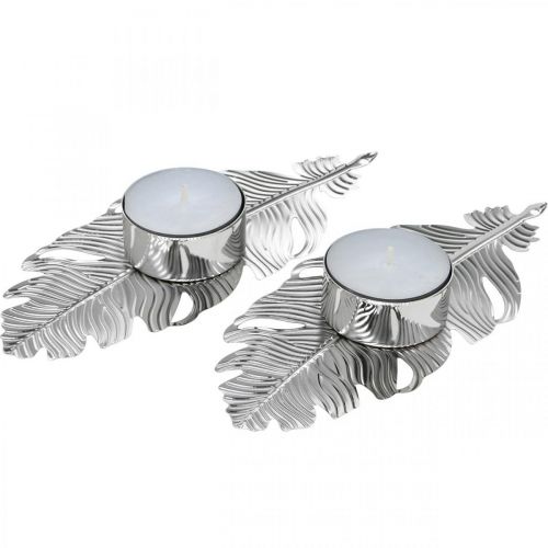 Floristik24 Świecznik na tealight Pióra, Dekoracja adwentowa, Dekoracja metalowa, Świecznik srebrny Ø3,8cm L16,5cm 4szt.
