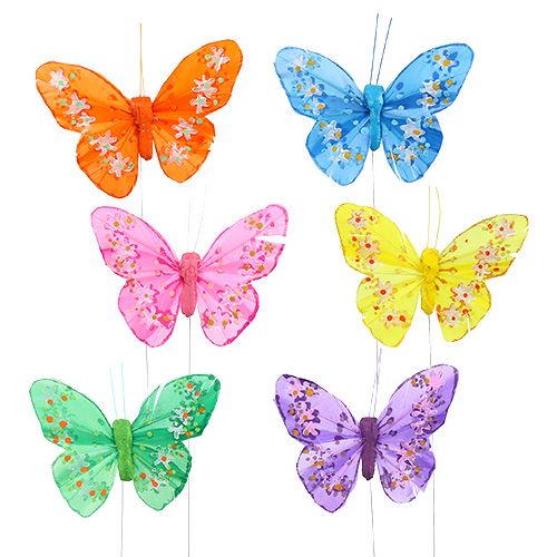 Floristik24 Motyl z piór 8,5cm różne kolory. 12szt.