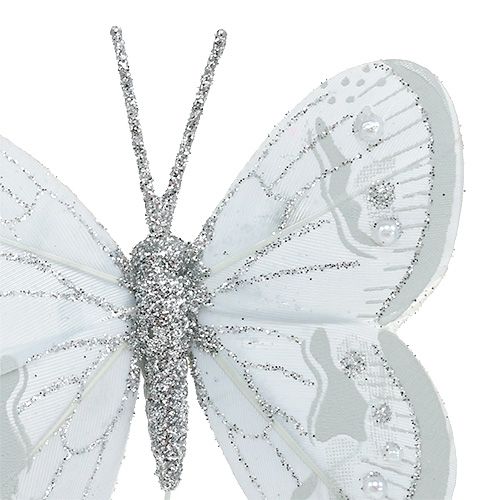 Floristik24 Motyl piórko srebrne z miką 7cm 4szt.