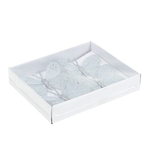 Floristik24 Motyl piórko srebrne z miką 7cm 4szt.