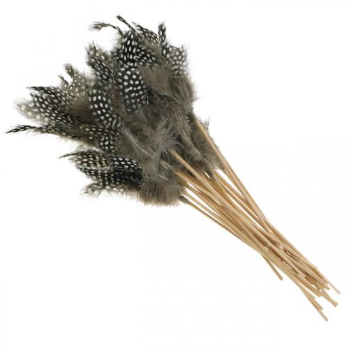 Produkt Ozdobne piórka w kropki na patyczku Prawdziwe pióra perliczki 4-8cm 24 szt