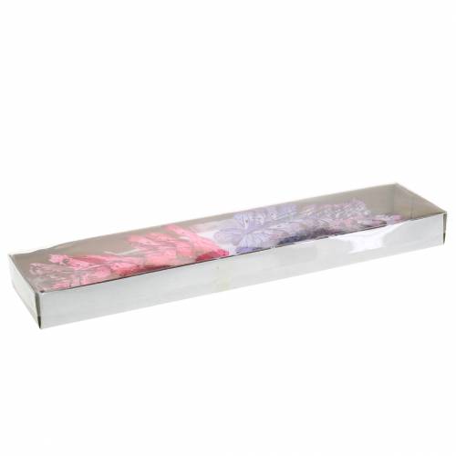 Floristik24 Drut metalowy z piórami motylek różowy, fioletowy 7cm 12 szt