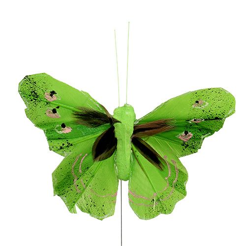 Floristik24 Motyl z piór 8,5cm Zielony 12szt