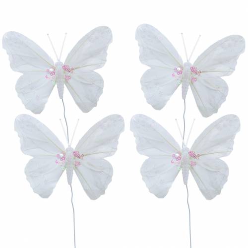 Motyl piórko na druciku 12cm Biały 3szt Motyl piórko na druciku 12cm Biały 3szt