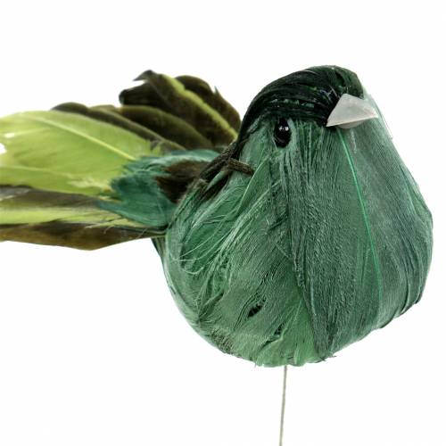 Piórka ptaszek na druciku zielone 12cm 4szt.