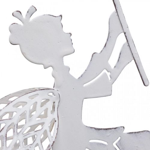Floristik24 Wróżka z dmuchawcem, wiosenna ozdoba do zawieszenia, metalowa zawieszka biała, srebrna H25,5/27,5cm 4szt