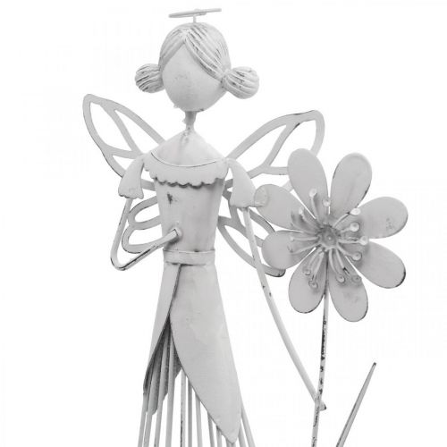 Floristik24 Wiosenna dekoracja, kwiatowa wróżka jako lampion, metalowa dekoracja stołu, elf z białym kwiatkiem wys. 32,5 cm