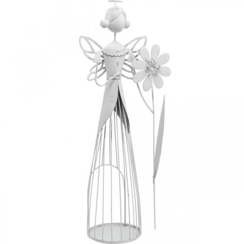Wróżka kwiatowa z kwiatkiem, dekoracja wiosenna, latarnia metalowa, wróżka kwiatowa z metalu biała wys.40,5cm