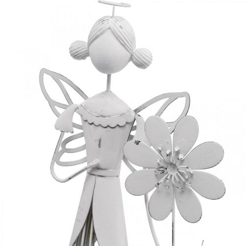 Produkt Wróżka kwiatowa z kwiatkiem, dekoracja wiosenna, latarnia metalowa, wróżka kwiatowa z metalu biała wys.40,5cm