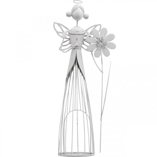 Floristik24 Wróżka kwiatowa z kwiatkiem, dekoracja wiosenna, latarnia metalowa, wróżka kwiatowa z metalu biała wys.40,5cm