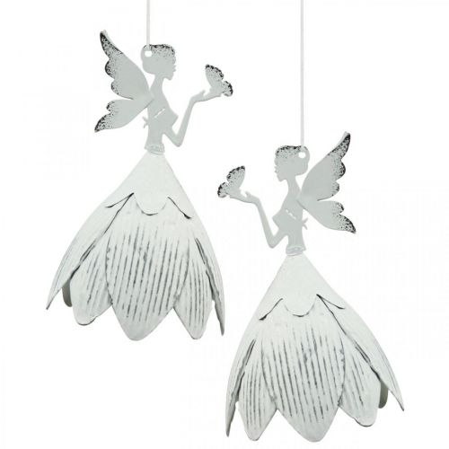 Floristik24 Wisząca elf deco metalowa biała Ø7,5cm W12cm 4szt