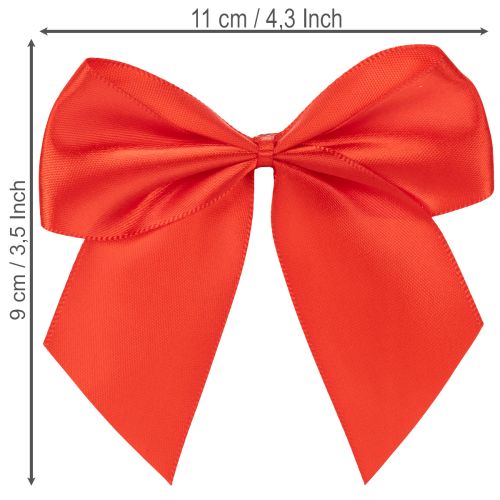 Dekoracyjna czerwona kokarda, gotowa do rękodzieła i pakowania, 11 cm, 25 sztuk | Floristik24.pl