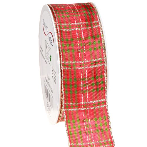 Produkt Świąteczna wstążka w kratkę prezentową czerwona zielona złota 40mm 20m