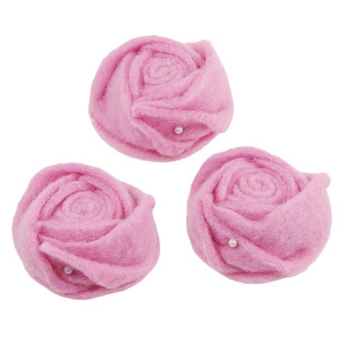 Floristik24 Filcowy róż różowy Ø6,5 cm 9 szt