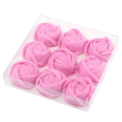 Floristik24 Filcowy róż różowy Ø6,5 cm 9 szt