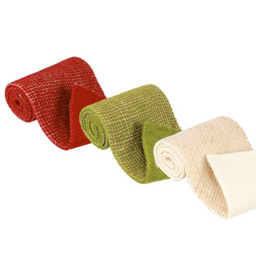 Produkt Filcowa wstążka jutowa w kolorze zielonym czerwonym białym 15x100cm 3 sztuki