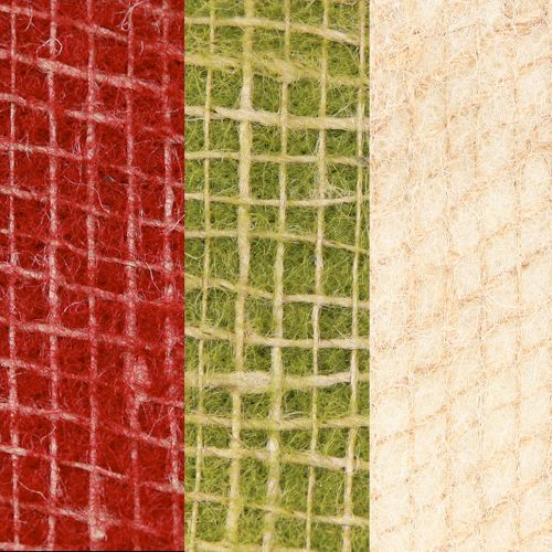 Produkt Filcowa wstążka jutowa w kolorze zielonym czerwonym białym 15x100cm 3 sztuki