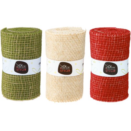 Produkt Filcowa wstążka jutowa w kolorze zielonym czerwonym białym 15x100cm 3 sztuki