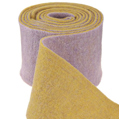 Floristik24 Wstążka filcowa, tasiemka doniczkowa, tasiemka wełniana dwukolorowa musztardowa żółta, fioletowa 15cm 5m