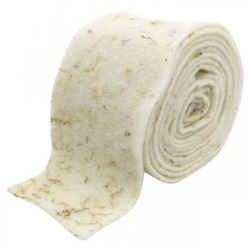 Floristik24 Filcowa wstążka dekoracyjna kremowa z żółtymi kwiatami wstążka doniczkowa 15cm×5m