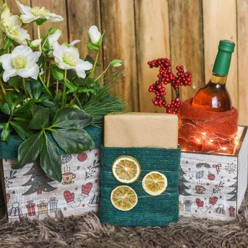 Floristik24 Taśma filcowa, potówka, filc wełniany zielony, złoty połysk 15cm 5m