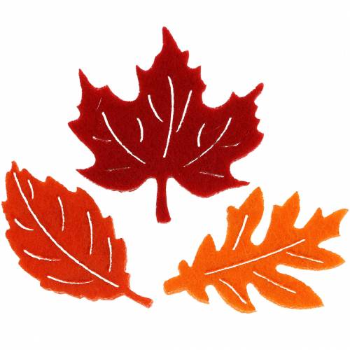 Floristik24 Dekoracja rozproszona Jesienne liście filcowe czerwone, pomarańczowe 3,5cm 36szt