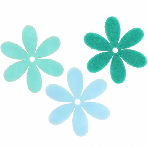 Filcowy kwiatek zielony, jasnoniebieski, miętowy zielony Asortyment 4,5cm 54szt.